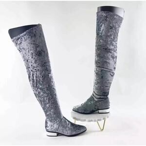 COPY - New in box: Bamboo Gray velvet Stardom over the knee boots silver heel